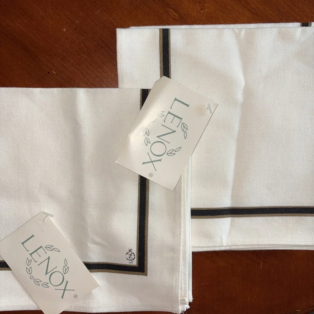 Lenox Linens Modern Napkins Set of 4 Ivory Black‎ Gold Vintage ~19 x 20